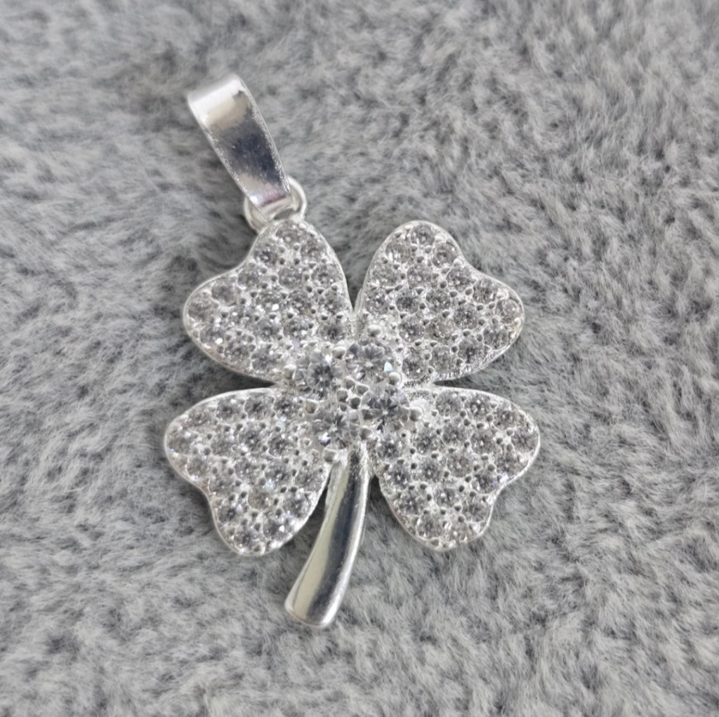 Four Leaf Clover Lucky Pendant Charm Cz 925 Mexican Sterling Silver